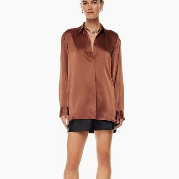 Velvet Heart Satin Brown Bronze Epicurean Relaxed Dress Shirt Business- NWT - Picture 3 of 11